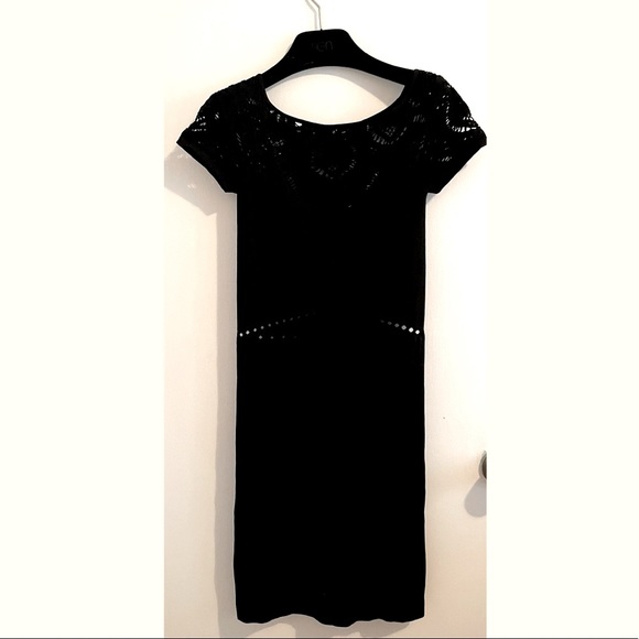 New Bebe Black Bodycon Black Dress with short Sleeves and cut out details - Picture 2 of 9